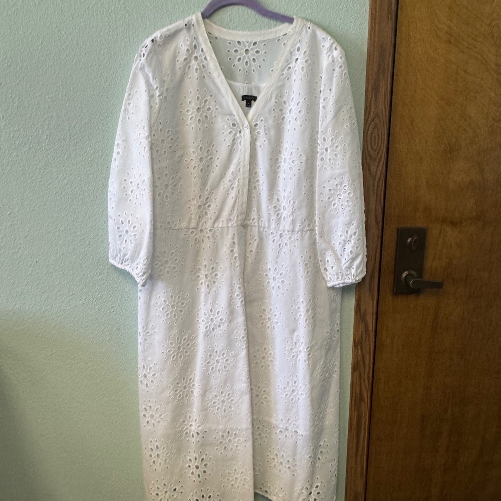 TALBOTS, WHITE, EYELET 3/4 DRESS